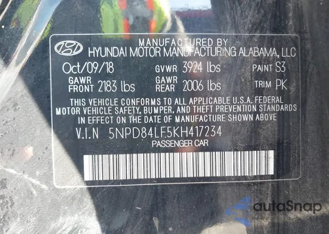 2019 Hyundai Elantra Sel from USA, damaged, VIN 5NPD84LF5KH417234